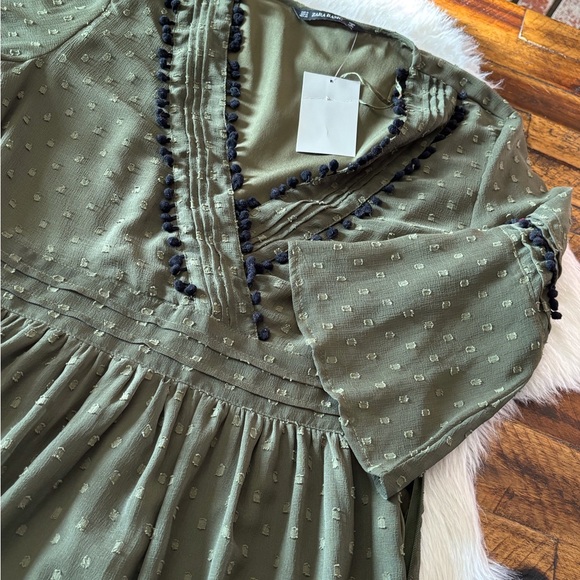 Zara Olive Green Dress with Black Trim - Picture 2 of 7